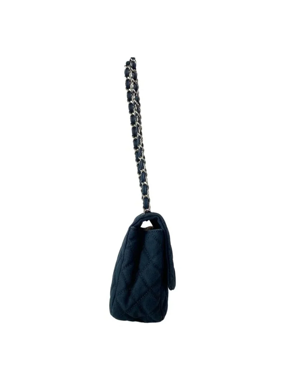 Chanel Shoulder Bag Quilted Cruise Line Dark Navy Chain Silver